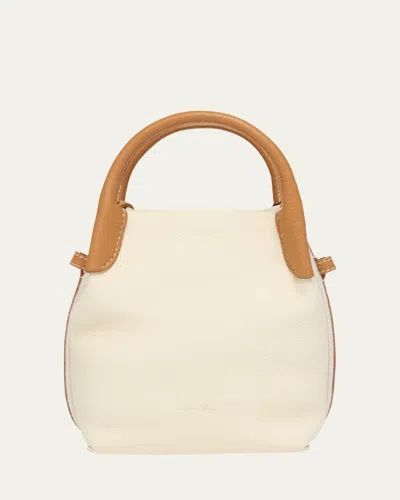 Loro Piana Bale Webbing-trimmed Textured-leather Tote In Whisper White Wheat