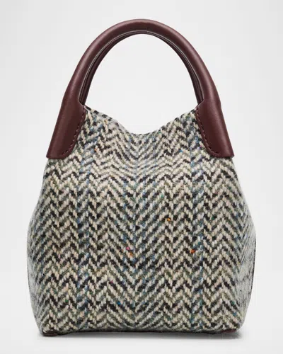 Loro Piana Bale Micro Chevron Tweed Shoulder Bag