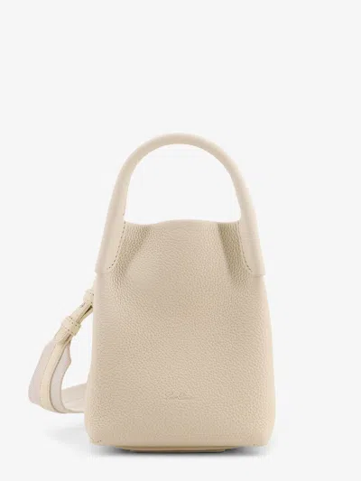 Loro Piana Bale Micro Leather Bucket Bag In White