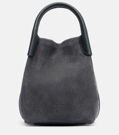 Loro Piana Bale Micro Leather Bucket Bag In Gray