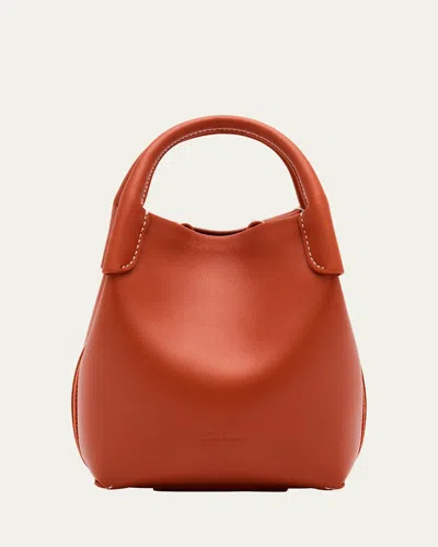 Loro Piana Bale Micro Rounded Leather Top-handle Bag In Sundown/sun Gold