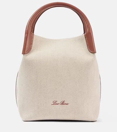 Loro Piana Bale Small Leather-trimmed Canvas Tote Bag In Beige