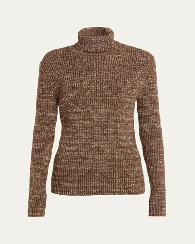 Loro Piana Banff Cashmere Ribbed Turtleneck Sweater In Brown