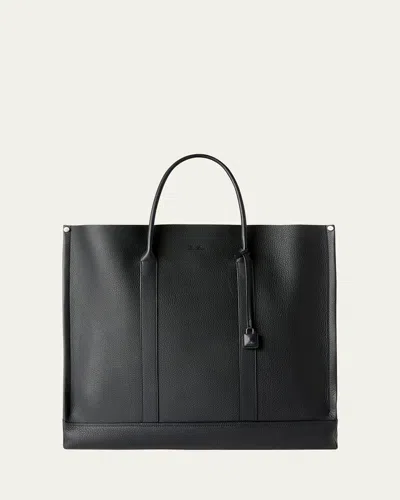 Loro Piana Beam Leather Tote Bag In Black Gun Metal