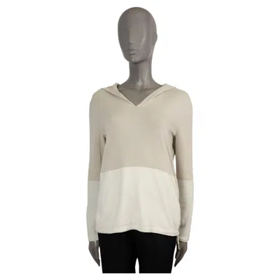 Pre-owned Loro Piana Beige & Cream Cashmere Colorblock Hooded Sweater Vest 42 M In White