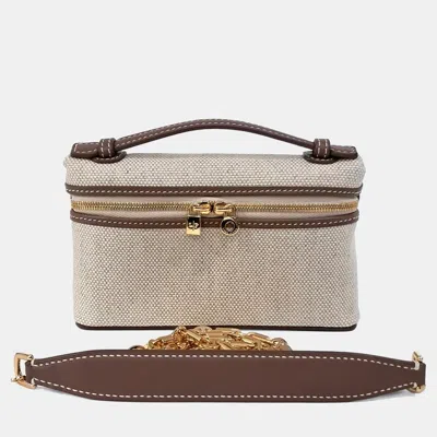 Pre-owned Loro Piana Beige Brown Canvas And Leather Extra Pocket Mini Pouch Bag In Sand