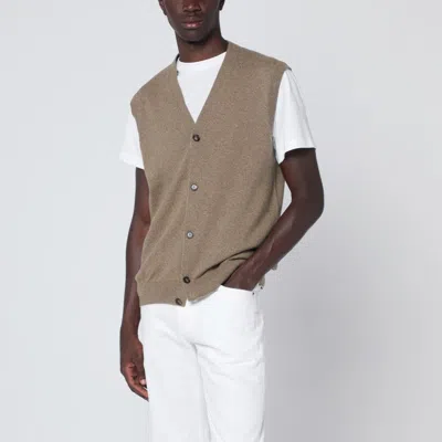 Loro Piana Cashmere Sleeveless V-neck Ribbed Hem Vest In Brown