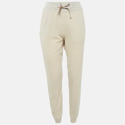 Pre-owned Loro Piana Beige Cotton Knit Contrast Panel Detail Joggers S