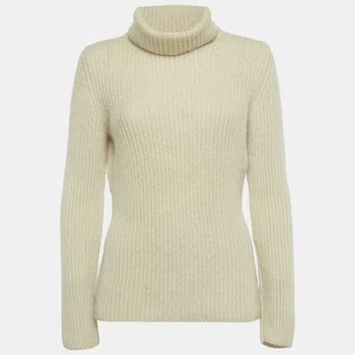 Pre-owned Loro Piana Beige Lurex Knit Cashmere Turtle Neck Sweater L In Sand