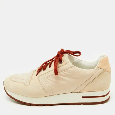 Pre-owned Loro Piana Beige Neoprene And Suede My Wind Low Top Sneakers Size 38.5 In Sand
