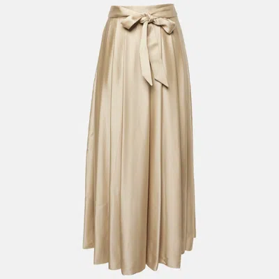 Pre-owned Loro Piana Beige Silk Satin Pleated Long Skirt S In Sand
