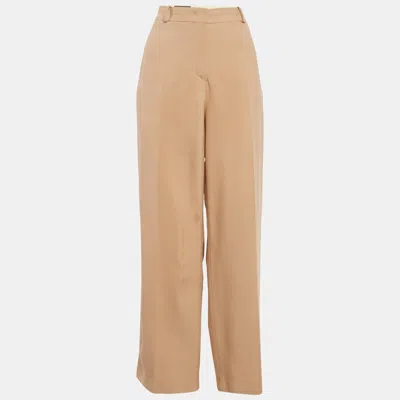 Pre-owned Loro Piana Beige Silk Wide-leg Trousers L In Sand