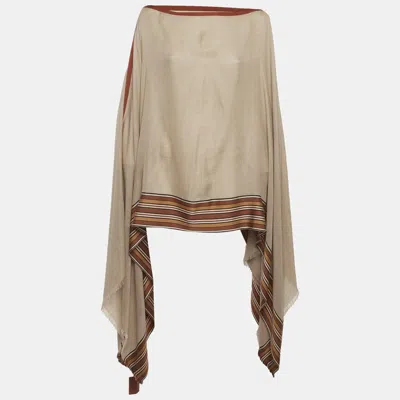 Pre-owned Loro Piana Beige Striped Silk Blend Poncho One Size In Sand
