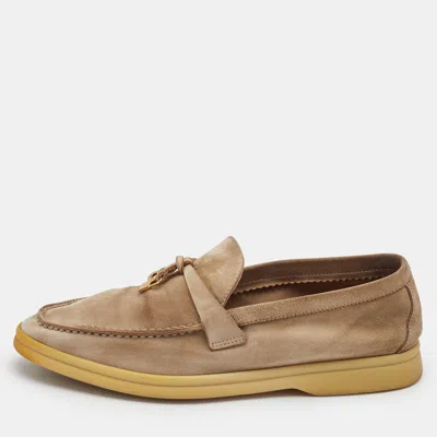 Pre-owned Loro Piana Beige Suede Summer Charms Walk Loafers Size 36.5