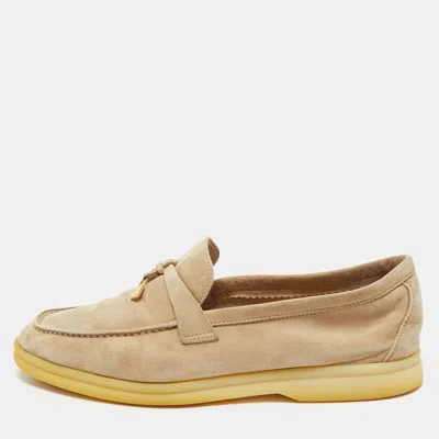 Pre-owned Loro Piana Beige Suede Summer Charms Walk Loafers Size 38