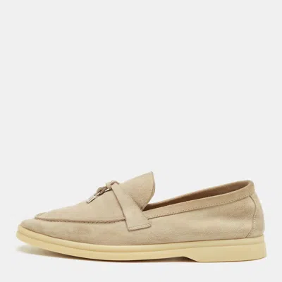 Pre-owned Loro Piana Beige Suede Summer Charms Walk Loafers Size 38.5 In Sand