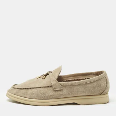 Pre-owned Loro Piana Beige Suede Summer Charms Walk Loafers Size 39 In Sand