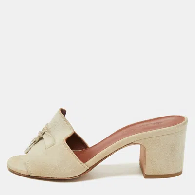 Pre-owned Loro Piana Beige Suede Summer Charms Walk Slide Sandals Size 35
