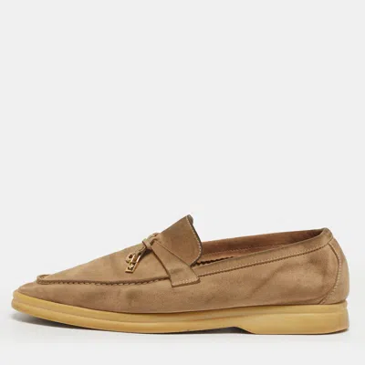 Pre-owned Loro Piana Beige Suede Summer Charms Walk Slip On Loafers Size 39 In Sand
