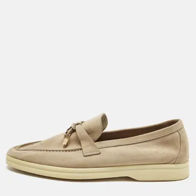 Pre-owned Loro Piana Beige Suede Summer Walk Loafers Size 37.5 In Sand