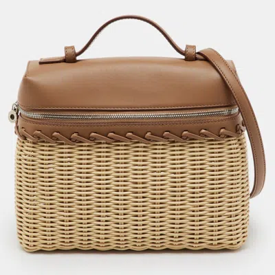 Pre-owned Loro Piana Beige/brown Wicker And Leather Extra Pocket L19 North-south Bag In Sand