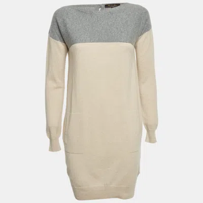 Pre-owned Loro Piana Beige/grey Cashmere Knit Dress S In Sand