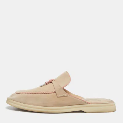 Pre-owned Loro Piana Beige/pink Suede Babouche Charms Walk Mules Size 40 In Sand