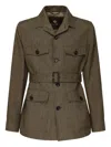 Loro Piana Belted Herringbone Flax Jacket In Brown
