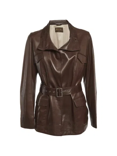Pre-owned Loro Piana Belted Leather Jacket In Brown