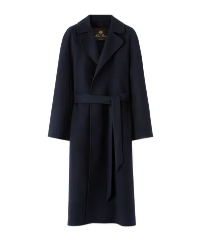 Loro Piana Belted Long-sleeved Coat In Blue
