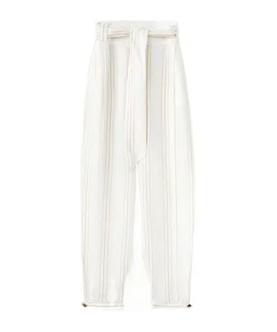 Loro Piana Belted Striped Casual Pants In White