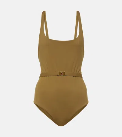 Loro Piana Belted Swimsuit In Green