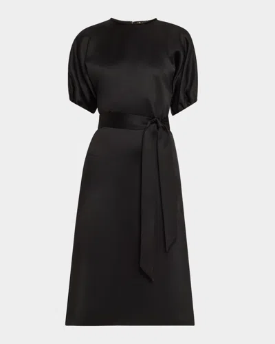 Loro Piana Bess Puff-sleeve Satin Mireille Dress In Black