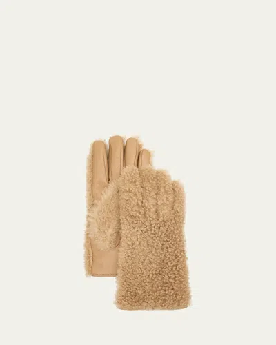 Loro Piana Betsy Shearling Leather Gloves In Brown
