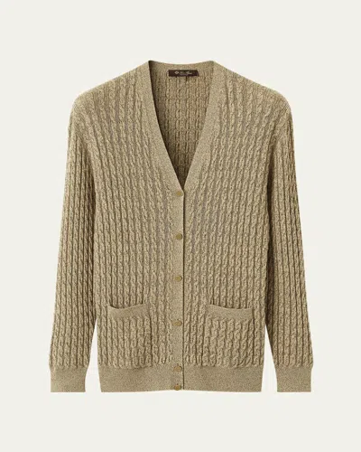 Loro Piana Bihar Cable-knit Cashmere-blend Cardigan In Brown