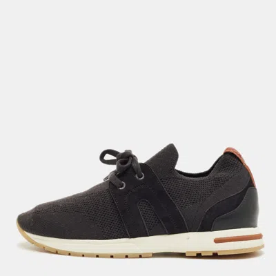 Pre-owned Loro Piana Black Knit Fabric 360 Lp Flexy Walk Lace Up Sneakers Size 35.5