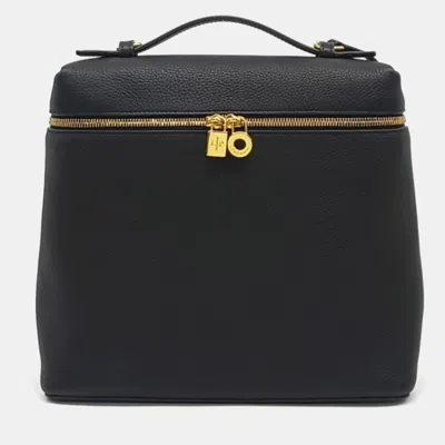 Pre-owned Loro Piana Black Leather Extra Pocket Backpack