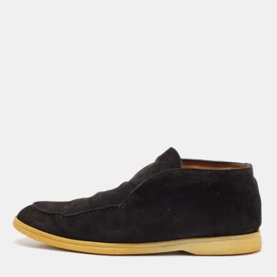 Pre-owned Loro Piana Black Suede Open Walk Ankle Boots Size 43