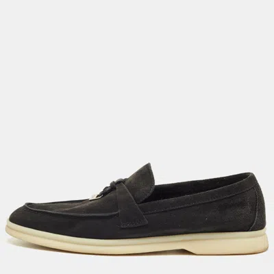 Pre-owned Loro Piana Black Suede Summer Charms Walk Loafers Size 36.5