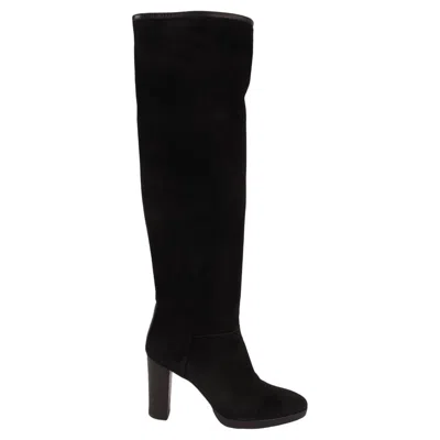 Pre-owned Loro Piana Black Suede Thador Knee-high Boots Shoes 37.5