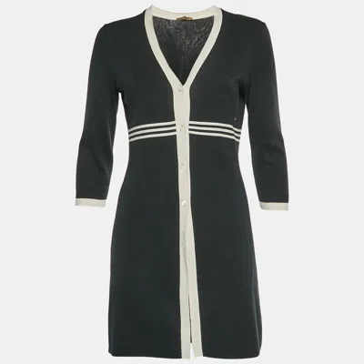 Pre-owned Loro Piana Black/white Rib Knit Button Up Mini Dress M
