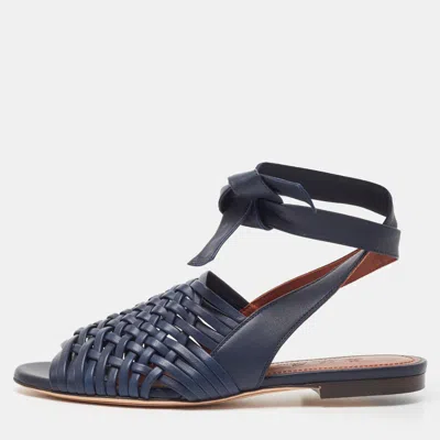Pre-owned Loro Piana Blue Woven Leather Slingback Flat Sandals Size 36.5