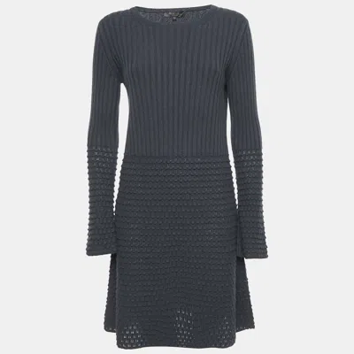 Pre-owned Loro Piana Blue Cashmere Textured Rib Knit Short Dress L