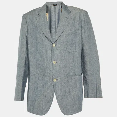 Pre-owned Loro Piana Blue Chambray Linen Button Front Jacket Xl