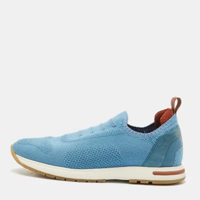 Pre-owned Loro Piana Blue Knit Fabric 360 Lp Flexy Walk Slip On Sneakers Size 37