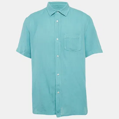 Pre-owned Loro Piana Blue Linen Short Sleeve Shirt Xl