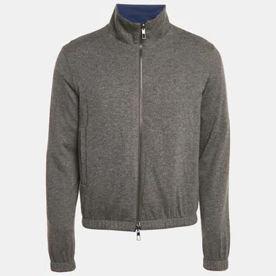 Pre-owned Loro Piana Blue Nylon Zip-up Reversible Bomber Jacket S