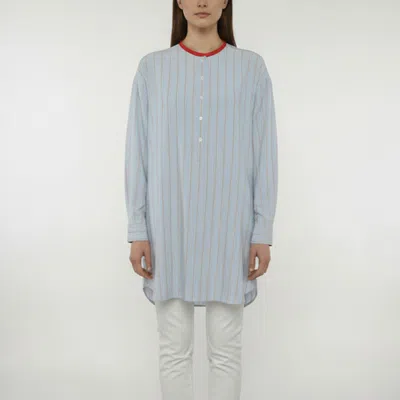 Pre-owned Loro Piana Blue Striped Silk Long Sleeve Blouse L