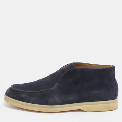 Pre-owned Loro Piana Blue Suede Ankle Length Boots Size 35.5