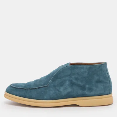 Pre-owned Loro Piana Blue Suede Open Walk Ankle Boots Size 38